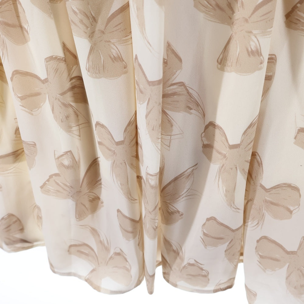 NO BRAND(ノーブランド) MISTREASS ミストレアス 総柄プリント ノースリーブ ギャザー フレアワンピース レディース アイボリー 251309