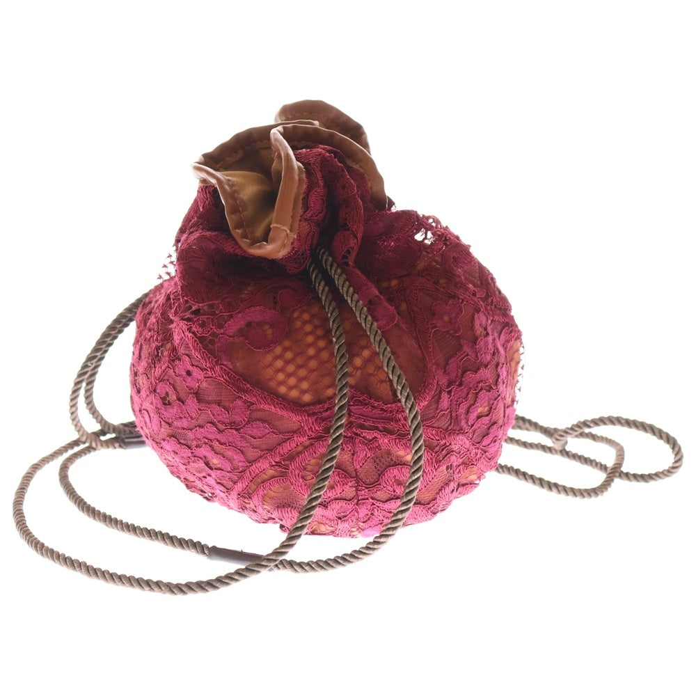 NO BRAND(ノーブランド) CONTROL FREAK コントロールフリーク レースデザイン 巾着バッグ ブラウン/レッド レディース