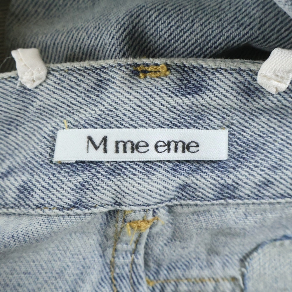 M me eme(エムミーエメ) SIDE RIBBON STRAIGHT DENIM ダメージ加工 サイドリボン ストレートデニムパンツ インディゴ レディース 10390