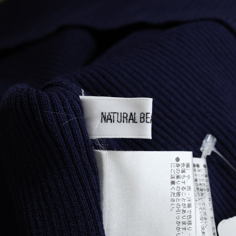NO BRAND(ノーブランド) NATURAL BEAUTY BASIC ナチュラルビューティーベーシック 24SS リボンタイ付き リブニット セーター ネイビー レディース 017-4170347