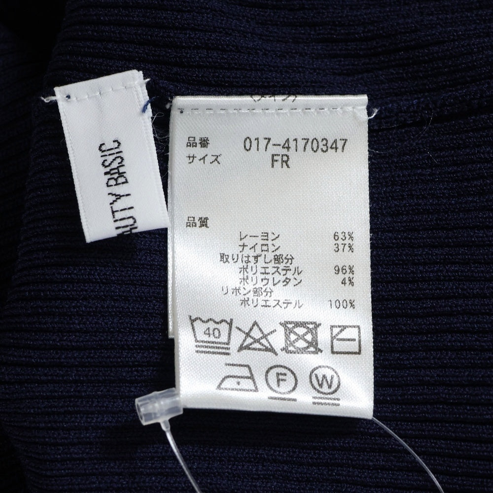 NO BRAND(ノーブランド) NATURAL BEAUTY BASIC ナチュラルビューティーベーシック 24SS リボンタイ付き リブニット セーター ネイビー レディース 017-4170347
