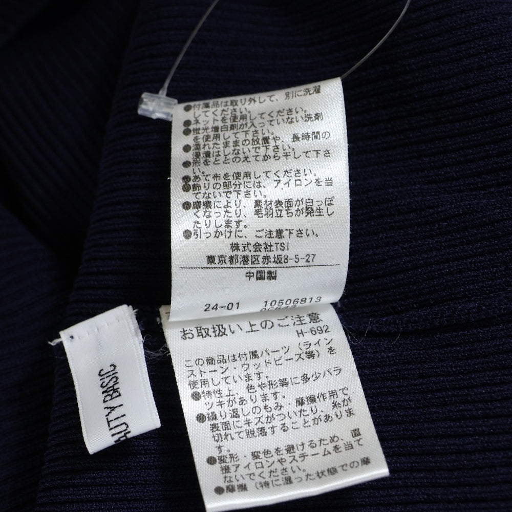 NO BRAND(ノーブランド) NATURAL BEAUTY BASIC ナチュラルビューティーベーシック 24SS リボンタイ付き リブニット セーター ネイビー レディース 017-4170347