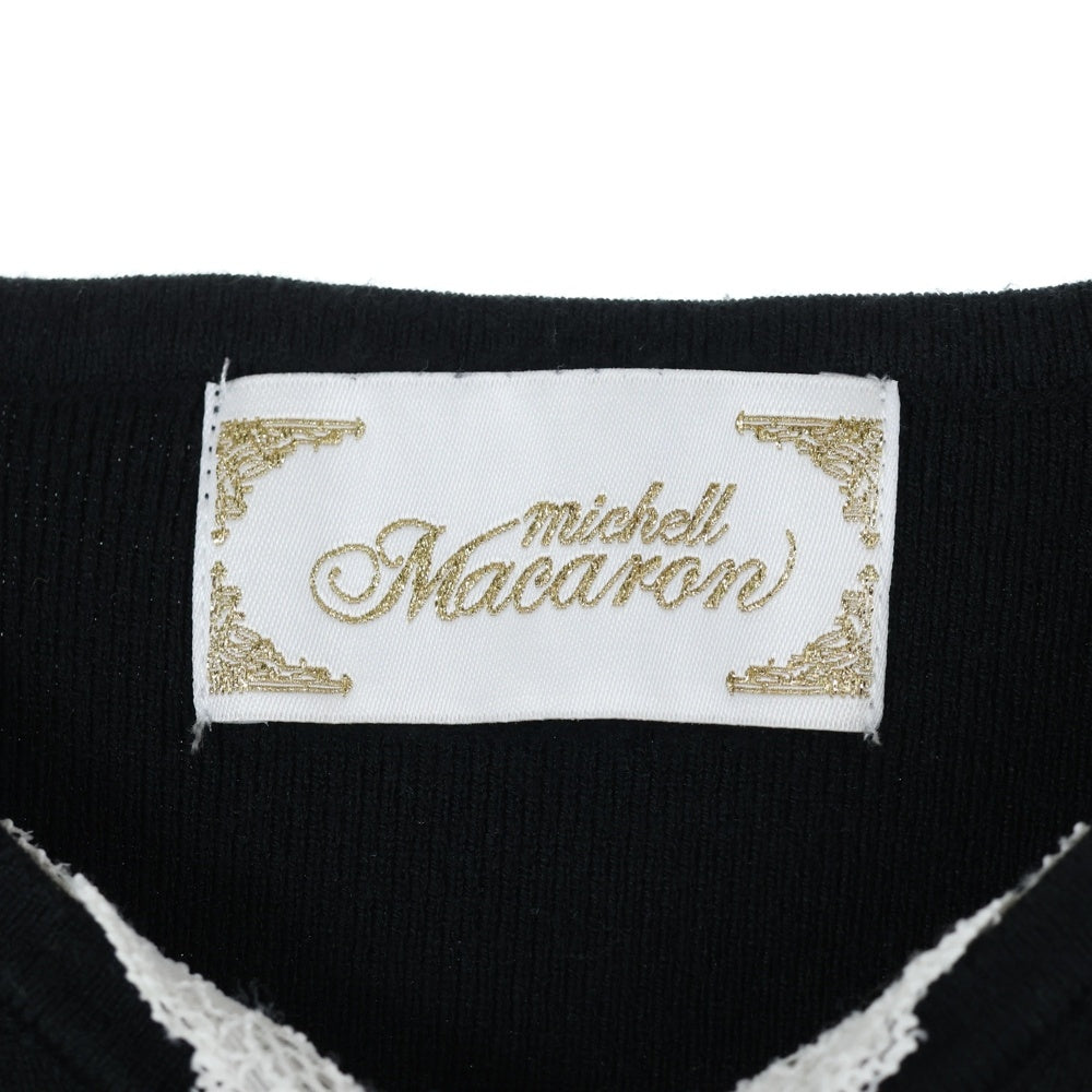 NO BRAND(ノーブランド) michellMacaron ミシェルマカロン レースリボンデザイン 半袖ニット セーター ブラック レディース SFY0467C