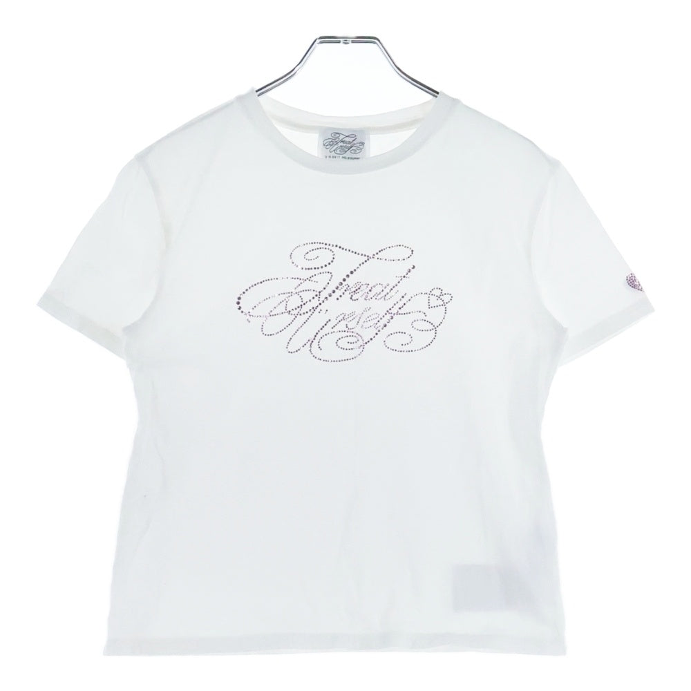TREAT URSELF(トリートユアセルフ) ラインストーン装飾 クルーネック 半袖Tシャツ カットソー ホワイト レディース 1241-0191-TR-1