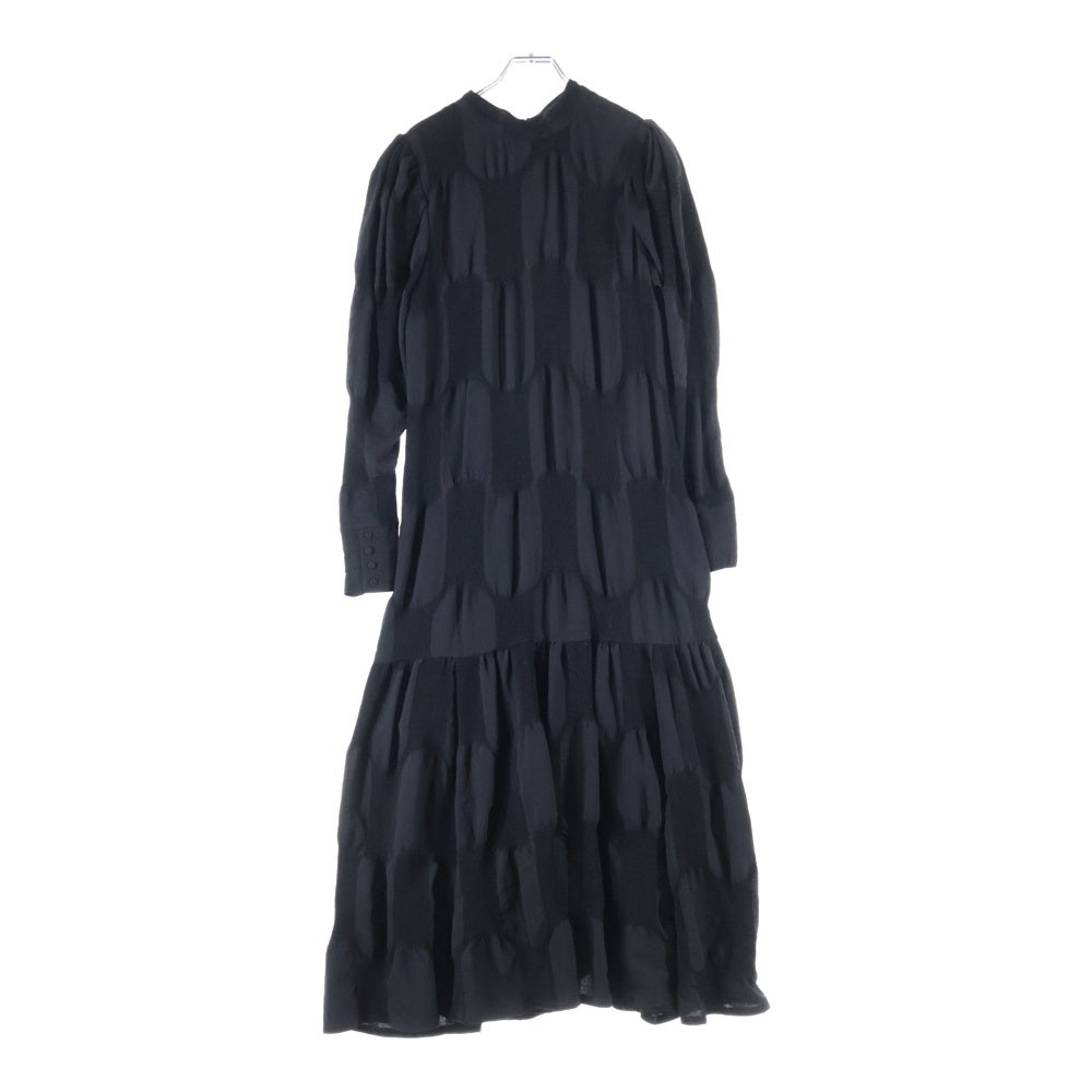 FRAY I.D(フレイアイディー) シャーリング ジャガード ロングスリーブ ワンピース レディース ブラック FWFO225039