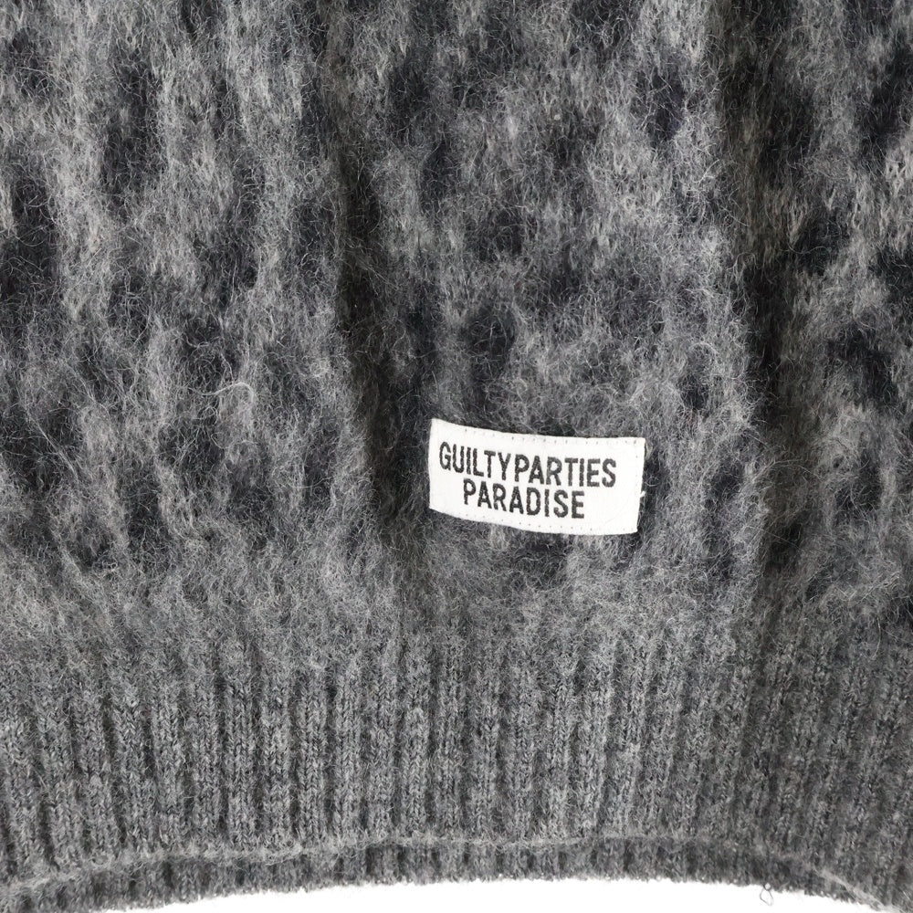 WACKO MARIA(ワコマリア) LEOPARD MOHAIR KNIT クルーネック レオパード モヘアニットセーター グレー