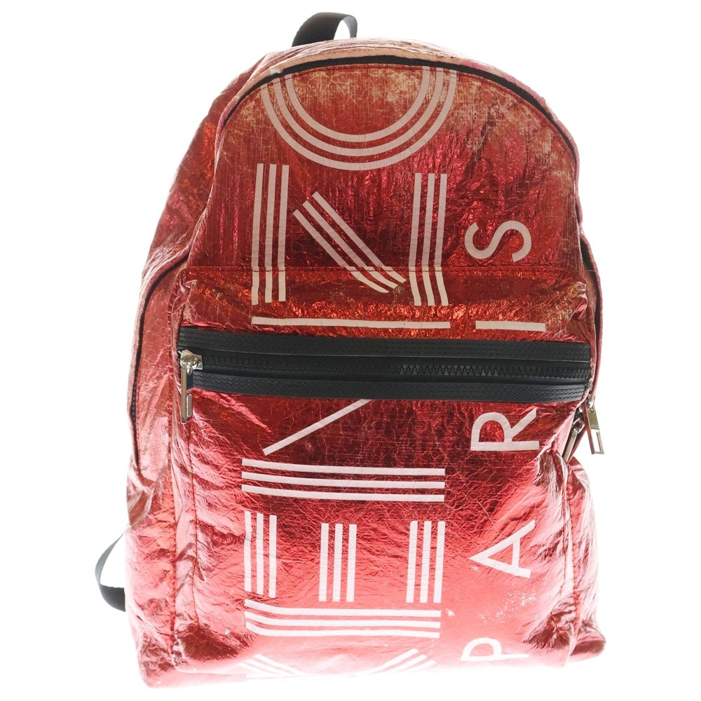 KENZO(ケンゾー) PRINTED METALLIC CRINKLED-SHELL BACKPACK プリント メタリック クリンクルド シェル バックバック リュック ホワイト/レッド