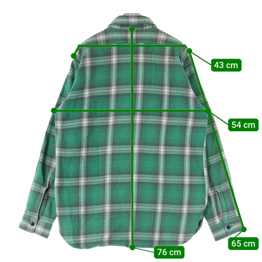 SUGAR CANE(シュガーケーン) チェック柄 ロングスリーブ コットンシャツ グリーン
