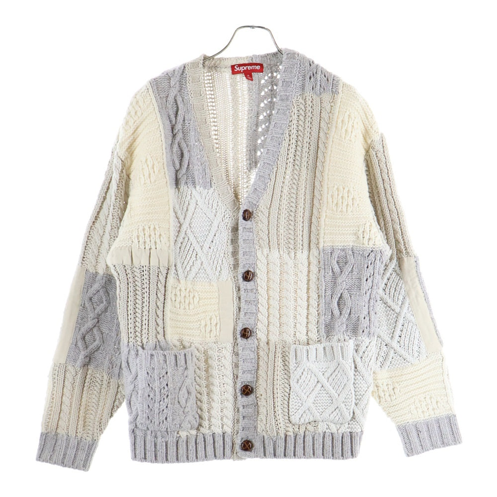 SUPREME(シュプリーム) 23AW Patchwork Cable Knite Cardigan パッチワークデザイン ケーブルデザイン マルチポケット ニット カーディガン ベージュ