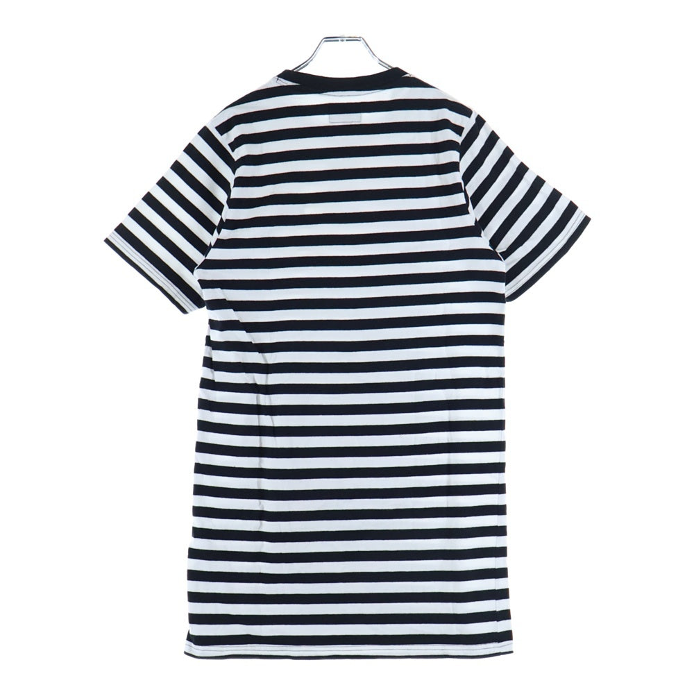 STUSSY(ステューシー) サーフマンロゴデザイン クルーネック カットソー 半袖ボーダーTシャツ ブラック/ホワイト