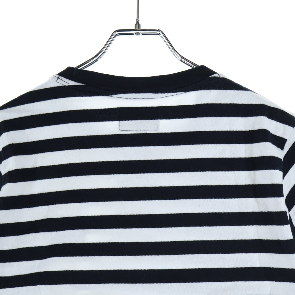 STUSSY(ステューシー) サーフマンロゴデザイン クルーネック カットソー 半袖ボーダーTシャツ ブラック/ホワイト