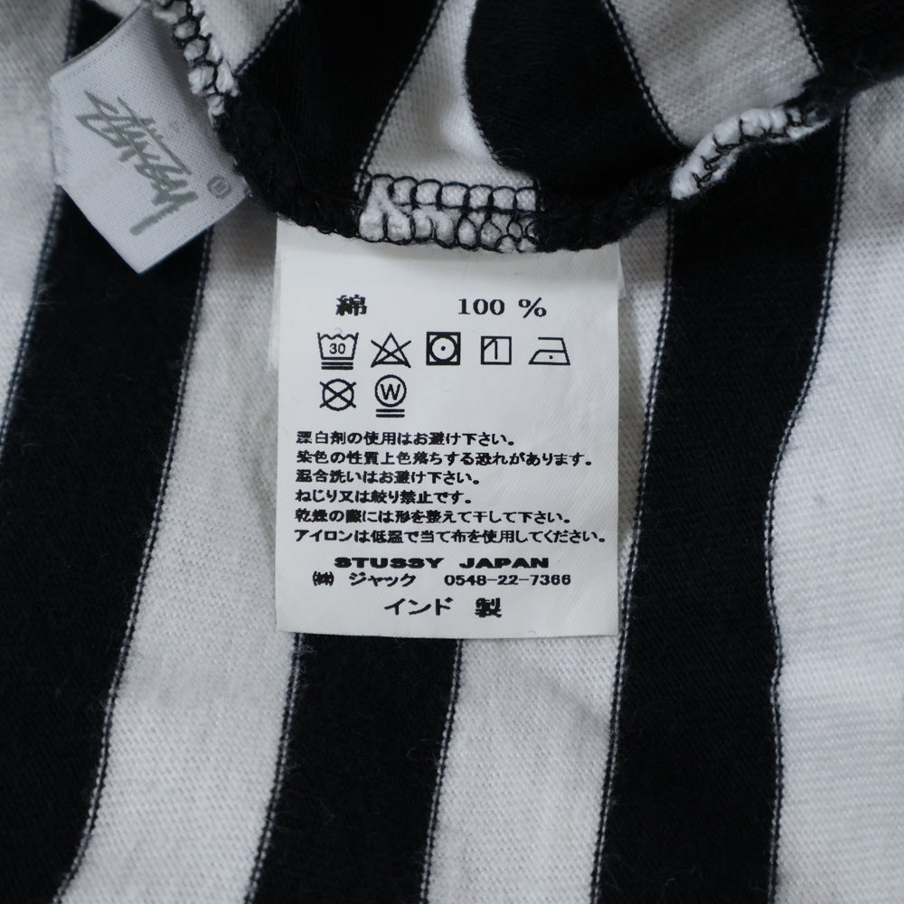 STUSSY(ステューシー) サーフマンロゴデザイン クルーネック カットソー 半袖ボーダーTシャツ ブラック/ホワイト