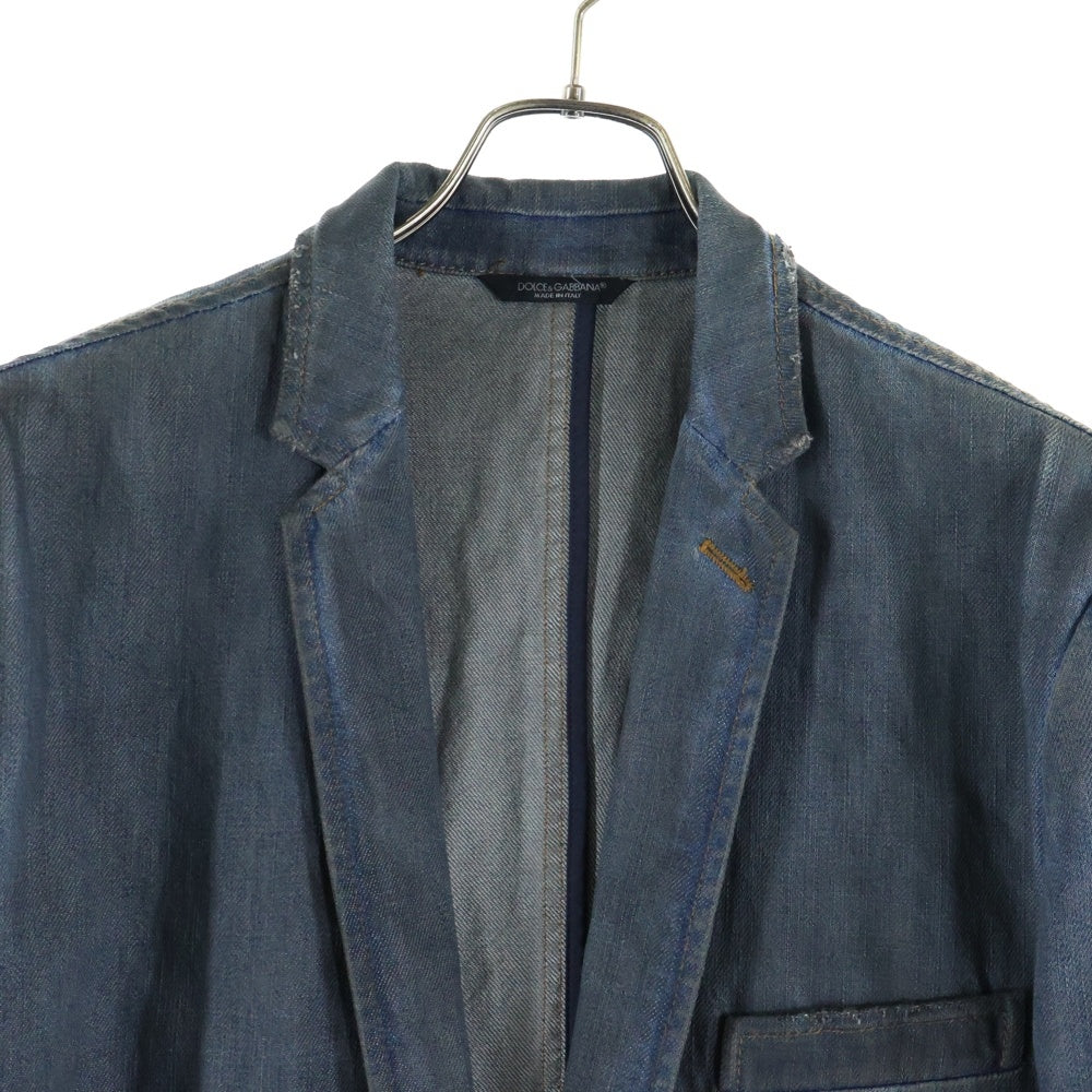 DOLCE & GABBANA(ドルチェアンドガッバーナ) ヴィンテージ加工 ノッチドラペル 1B シングルテーラードデニムジャケット インディゴ DJ-G2AS6D