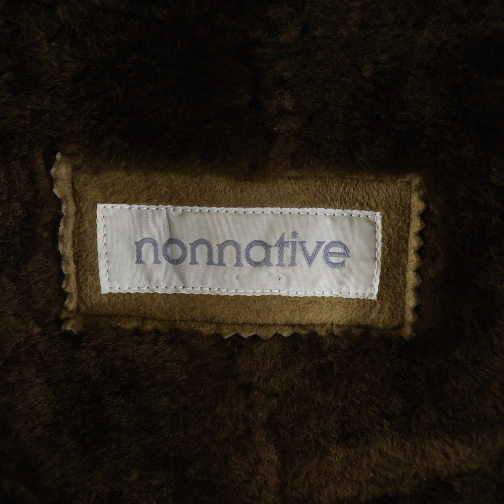 nonnative(ノンネイティブ) ボア切り替え ショールカラー ムートンレザーコート ブラウン