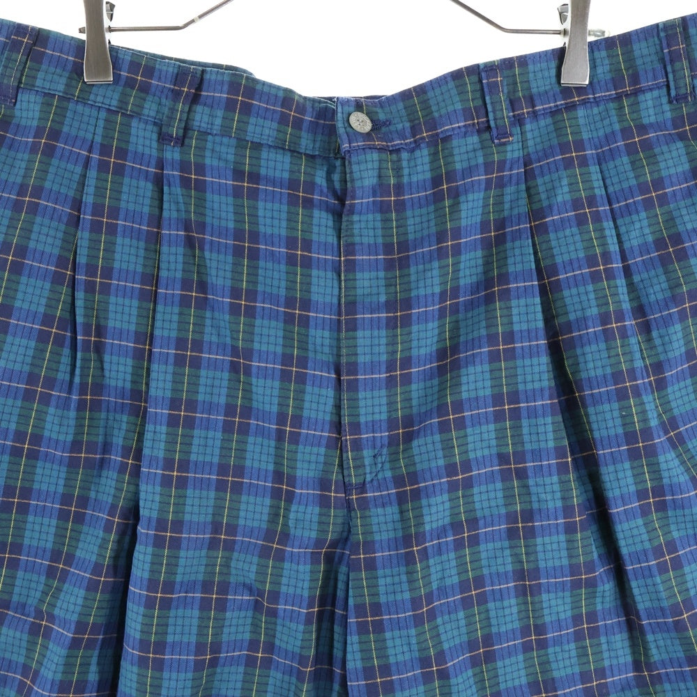 NO BRAND(ノーブランド) DOCKERS ドッカーズ チェック柄 タック入り コットン ハーフパンツ ショーツ ブルー/グリーン