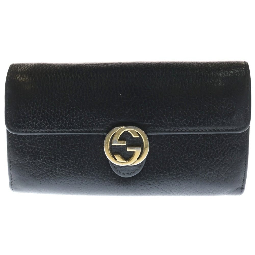 GUCCI(グッチ) インターロッキングG レザーロングウォレット 二つ折り 長財布 ブラック 615524