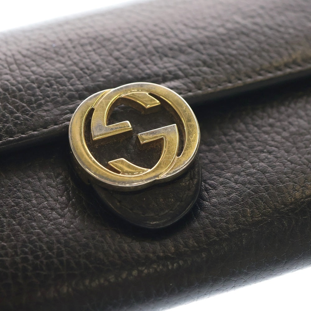 GUCCI(グッチ) インターロッキングG レザーロングウォレット 二つ折り 長財布 ブラック 615524