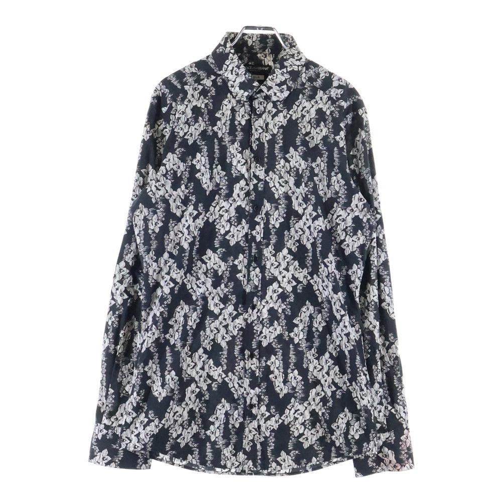 DOLCE & GABBANA(ドルチェアンドガッバーナ) 花柄 ロングスリーブ コットンシャツ ブラック/ホワイト G5EJ0T FS56C