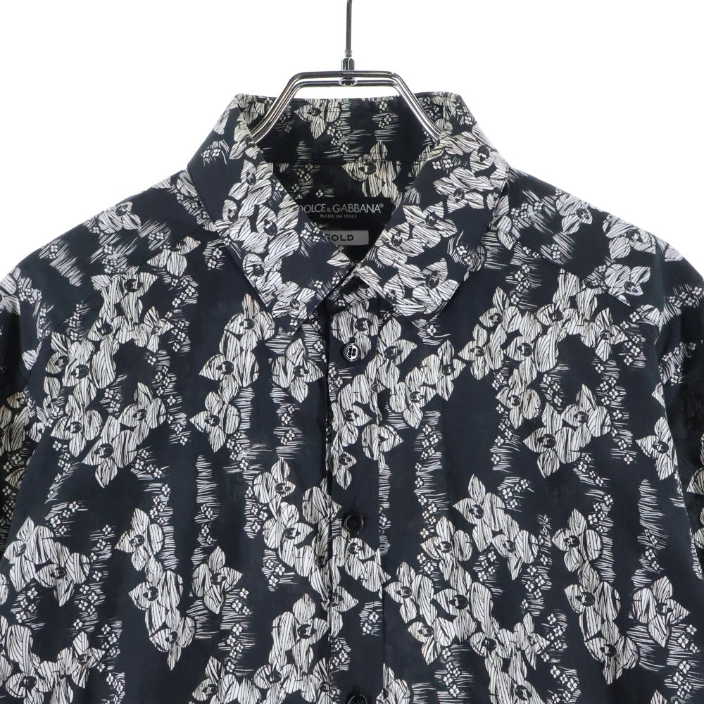 DOLCE & GABBANA(ドルチェアンドガッバーナ) 花柄 ロングスリーブ コットンシャツ ブラック/ホワイト G5EJ0T FS56C