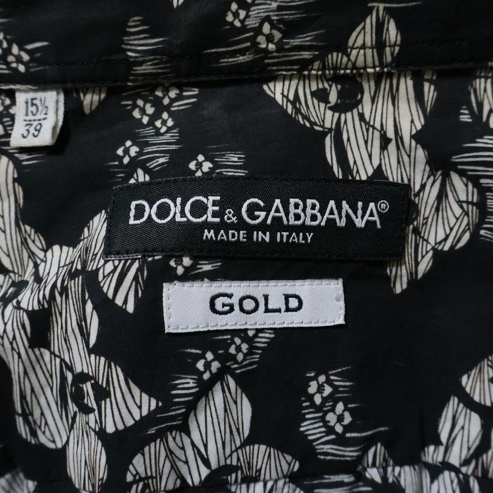DOLCE & GABBANA(ドルチェアンドガッバーナ) 花柄 ロングスリーブ コットンシャツ ブラック/ホワイト G5EJ0T FS56C