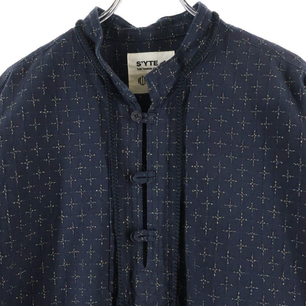 s'yte(サイト) ×KUON クオン 3B 十字刺し子デザイン 長袖シャツ ブラック UM-B20-035