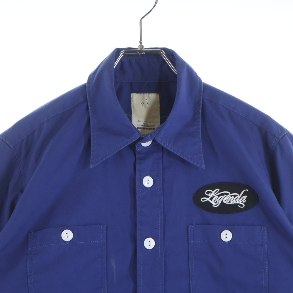 LEGENDA(レジェンダ) フロントロゴワッペン コットン 七分袖シャツ ブルー