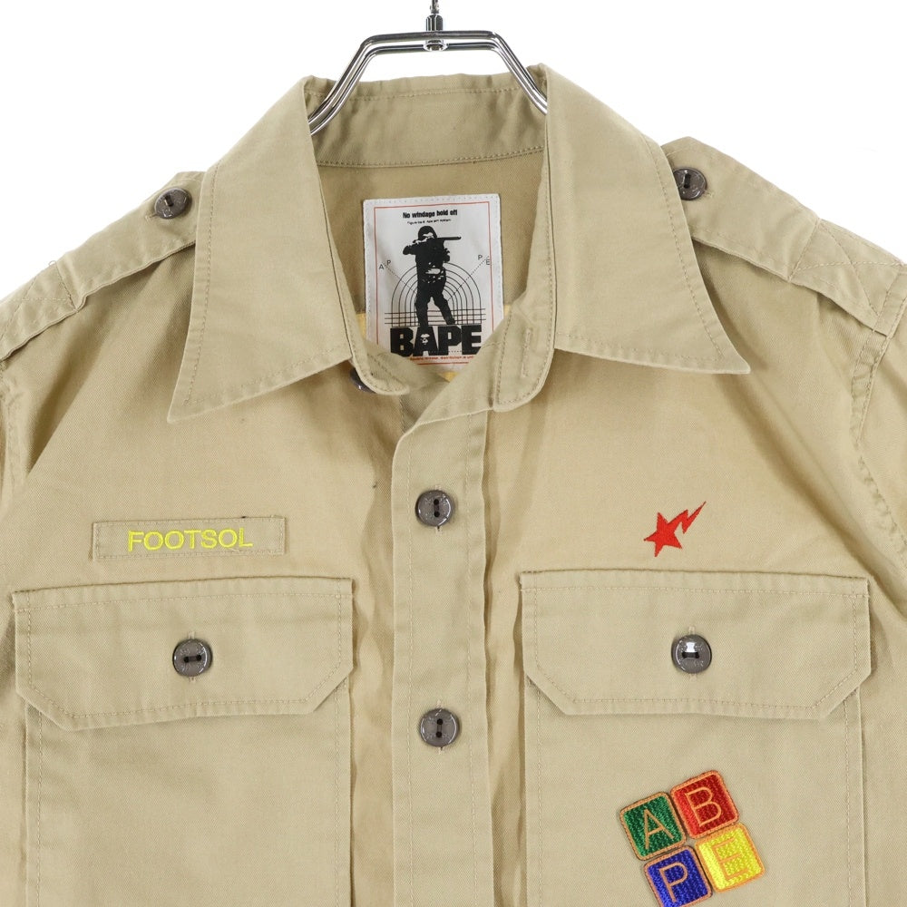A BATHING APE(アベイシングエイプ) 初期 ワッペン付き ミリタリー 半袖シャツ ベージュ