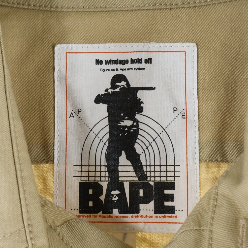 A BATHING APE(アベイシングエイプ) 初期 ワッペン付き ミリタリー 半袖シャツ ベージュ