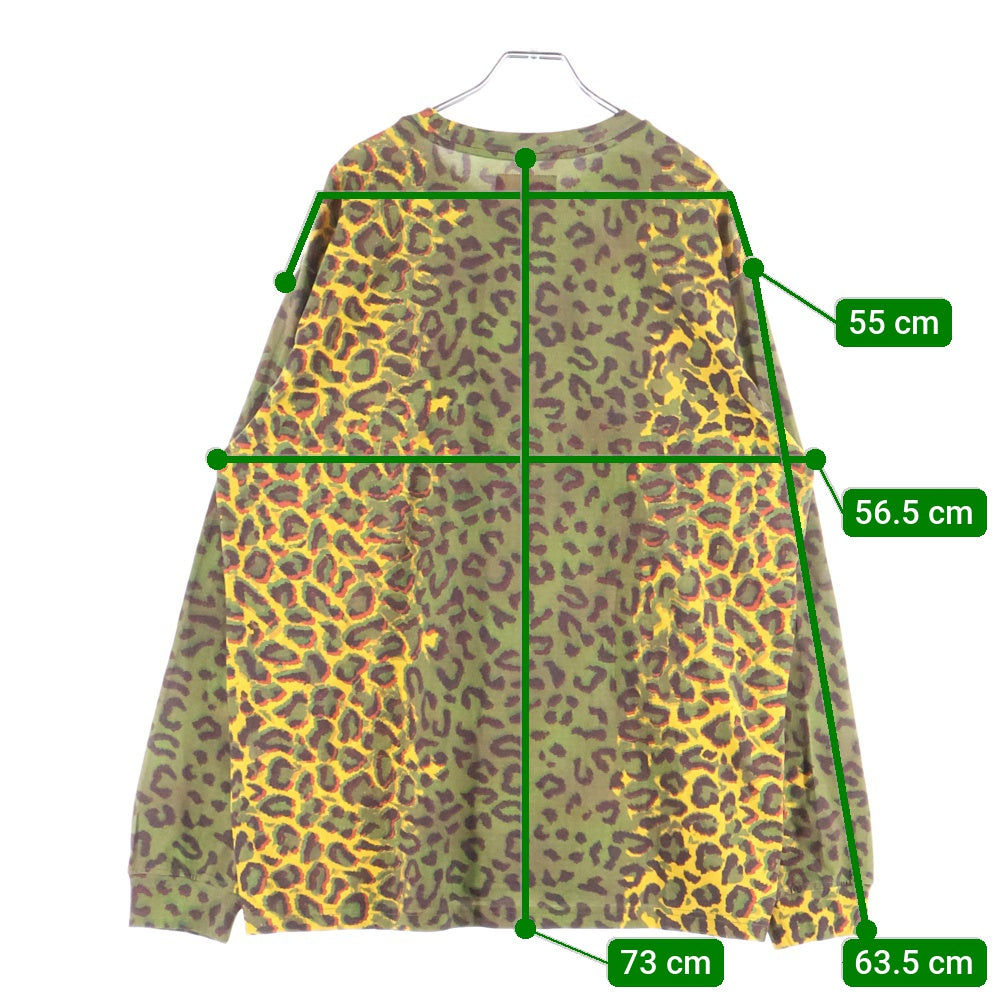 SUPREME(シュプリーム) 24AW Small Box L/S Tee チーター レオパード総柄 スモールボックスロゴ クルーネック 長袖Tシャツ カットソー グリーン/イエロー