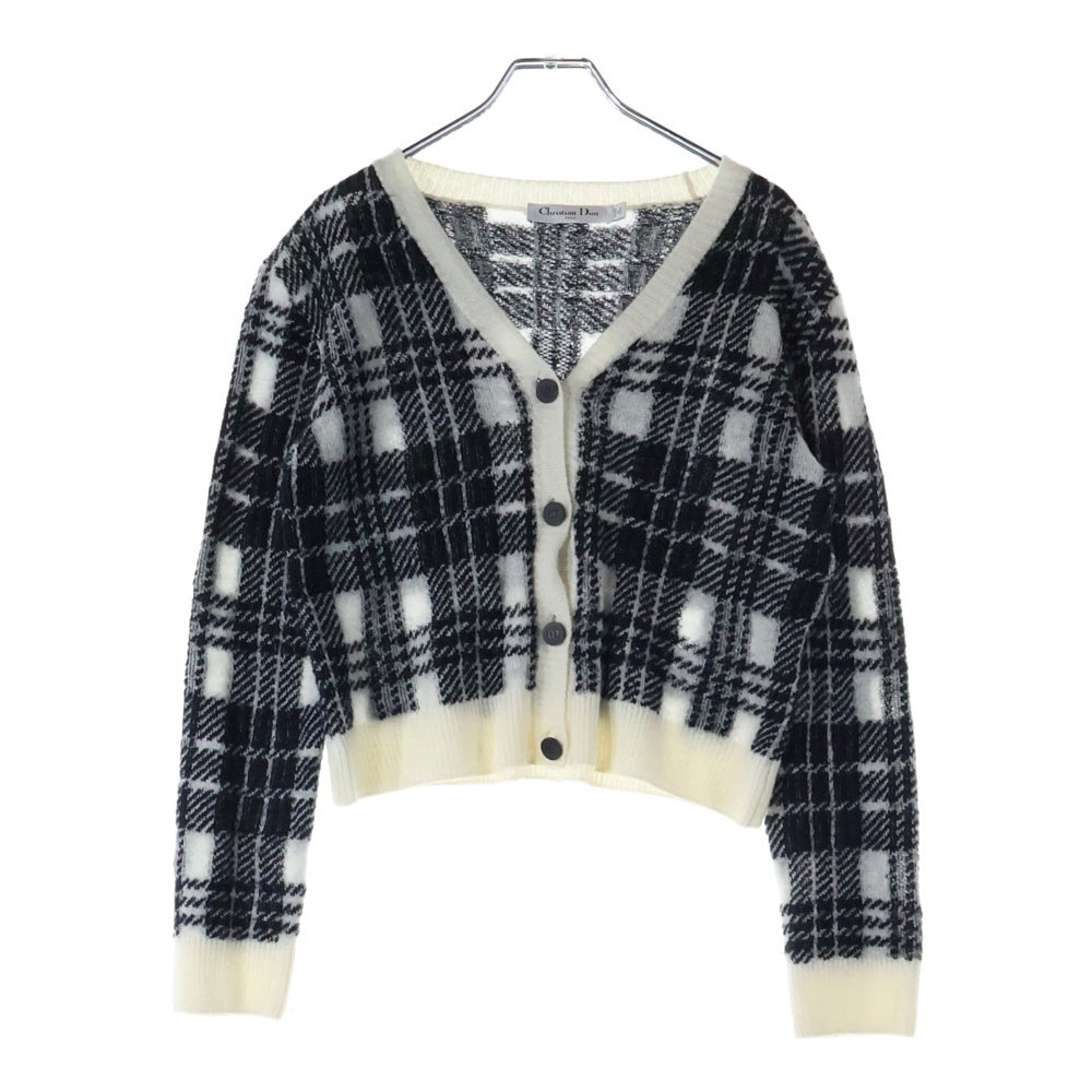 Christian Dior(クリスチャンディオール) モヘア カシミヤ混 チェック柄 ニットカーディガン ホワイト/ブラック レディース 244G50AM140