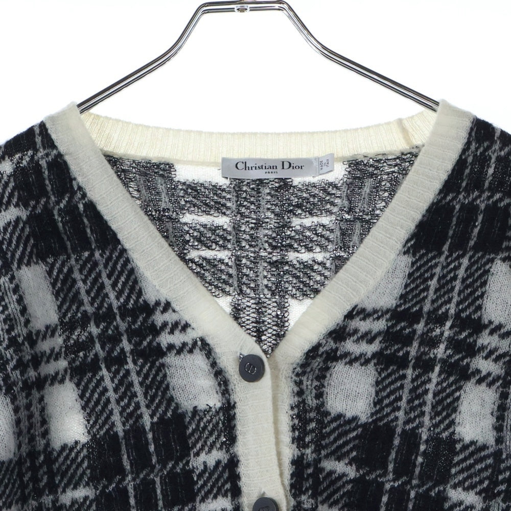 Christian Dior(クリスチャンディオール) モヘア カシミヤ混 チェック柄 ニットカーディガン ホワイト/ブラック レディース 244G50AM140