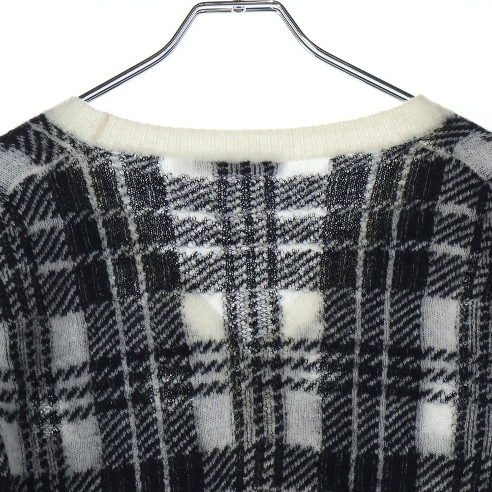 Christian Dior(クリスチャンディオール) モヘア カシミヤ混 チェック柄 ニットカーディガン ホワイト/ブラック レディース 244G50AM140