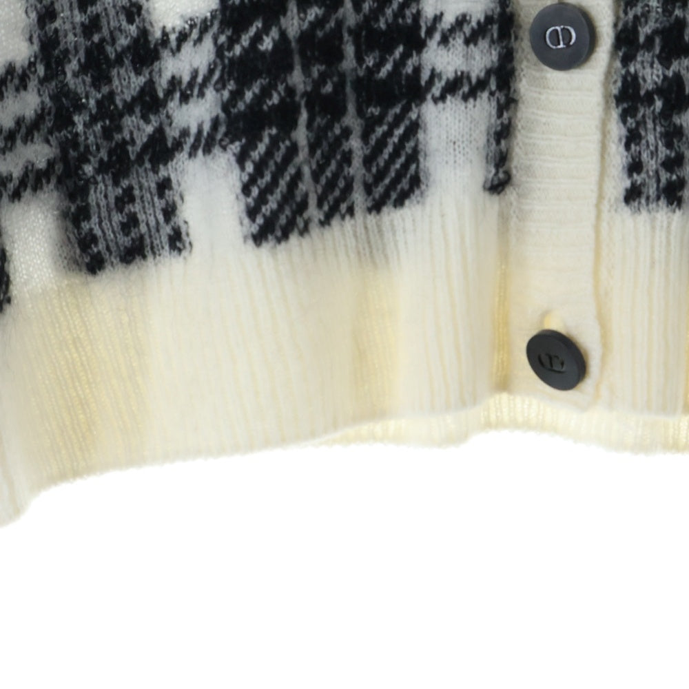 Christian Dior(クリスチャンディオール) モヘア カシミヤ混 チェック柄 ニットカーディガン ホワイト/ブラック レディース 244G50AM140