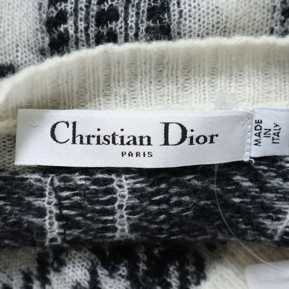 Christian Dior(クリスチャンディオール) モヘア カシミヤ混 チェック柄 ニットカーディガン ホワイト/ブラック レディース 244G50AM140