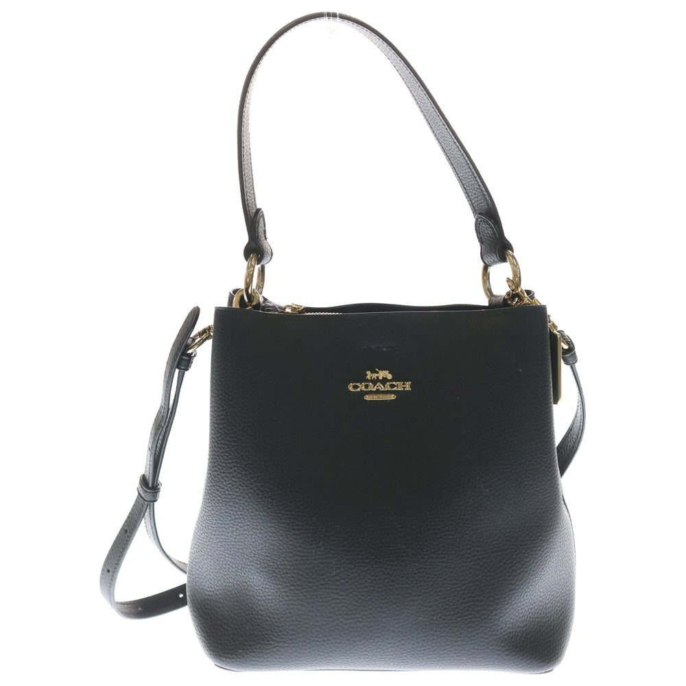COACH(コーチ) ロゴプレートチャーム付き 2WAY レザー ハンドバッグ ショルダーバッグ ブラック/ゴールド B2081-1011 レディース