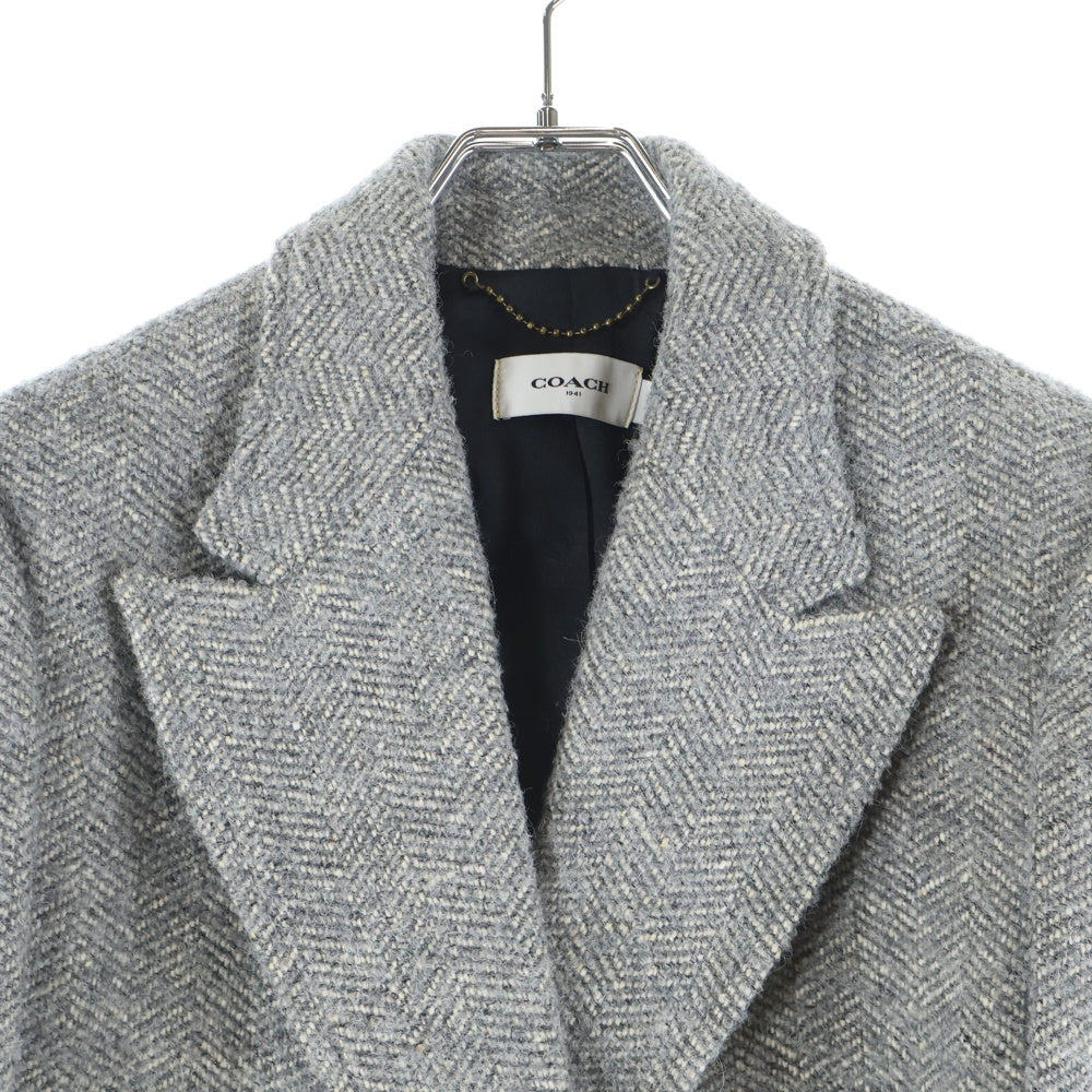 COACH(コーチ) ヘリンボーン ウール チェスター コート グレー レディース