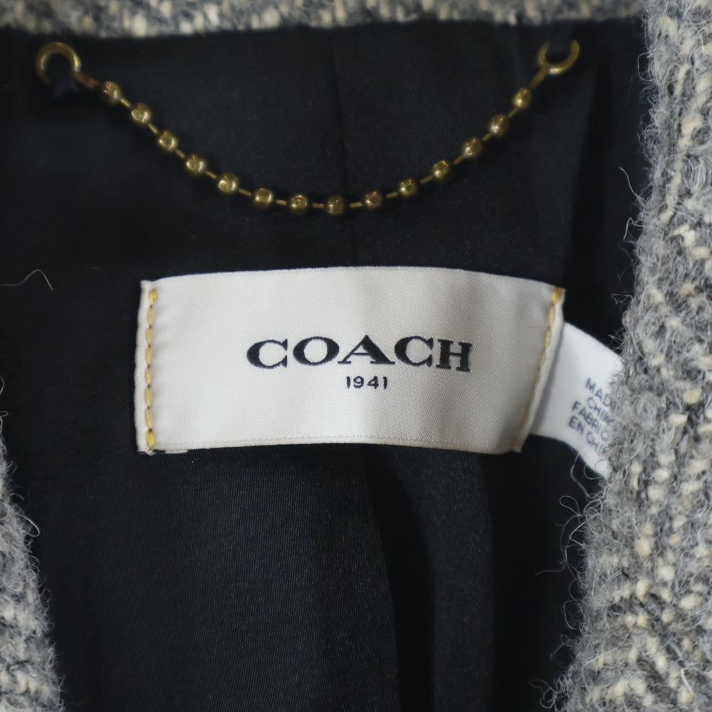 COACH(コーチ) ヘリンボーン ウール チェスター コート グレー レディース