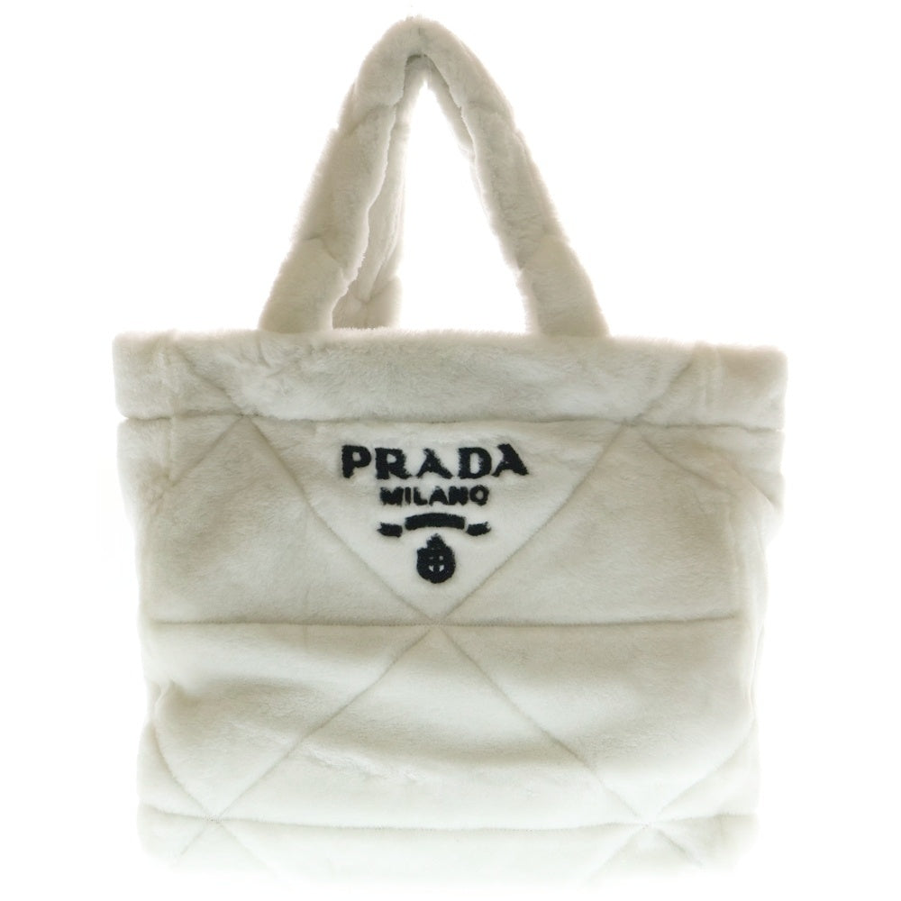 PRADA(プラダ) MONTONE ムートン フロントロゴ ポーチ付き トートバッグ ホワイト 1BG427 レディース