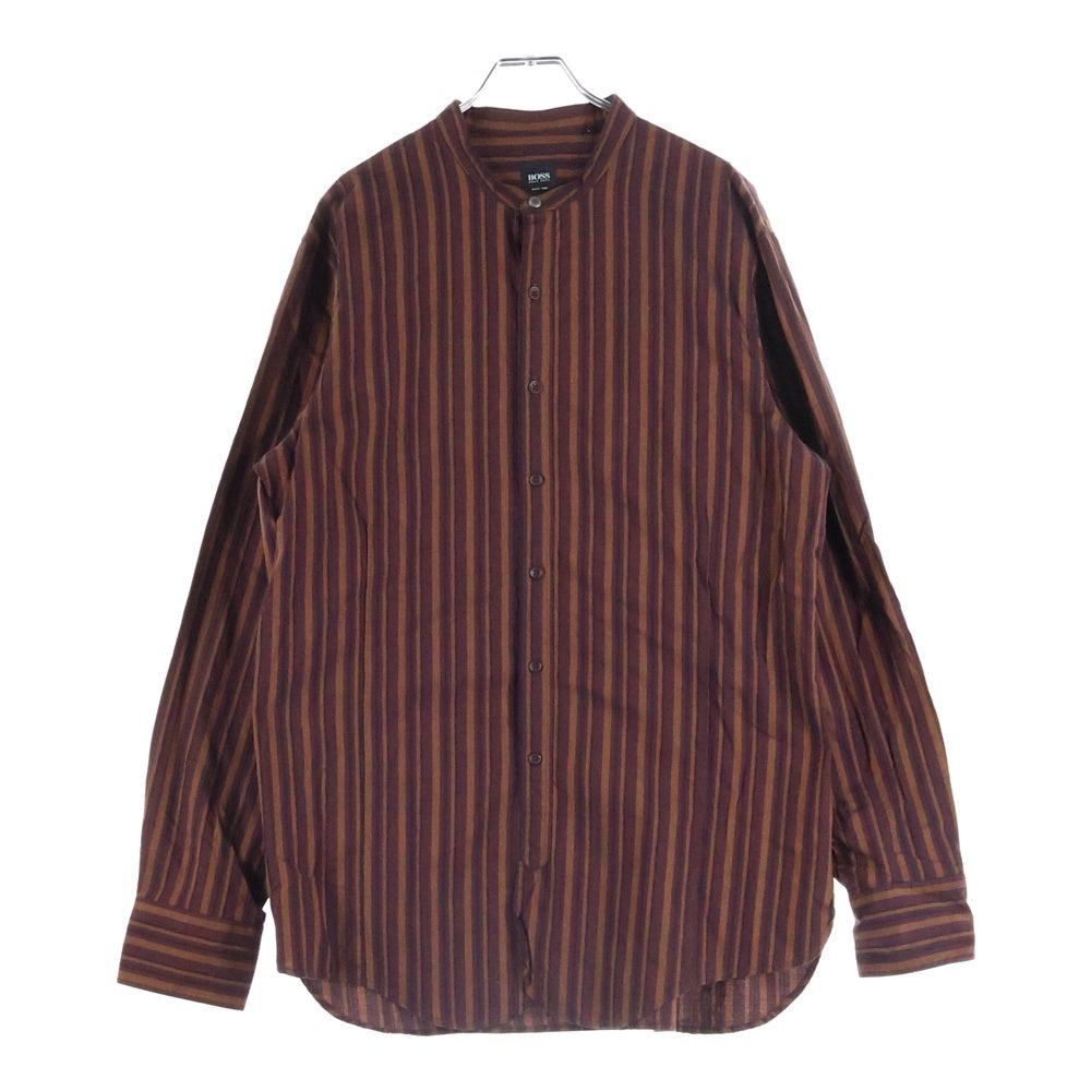 HUGO BOSS(ヒューゴボス) ストライプ柄 長袖ノーカラーシャツ ブラウン/オレンジ