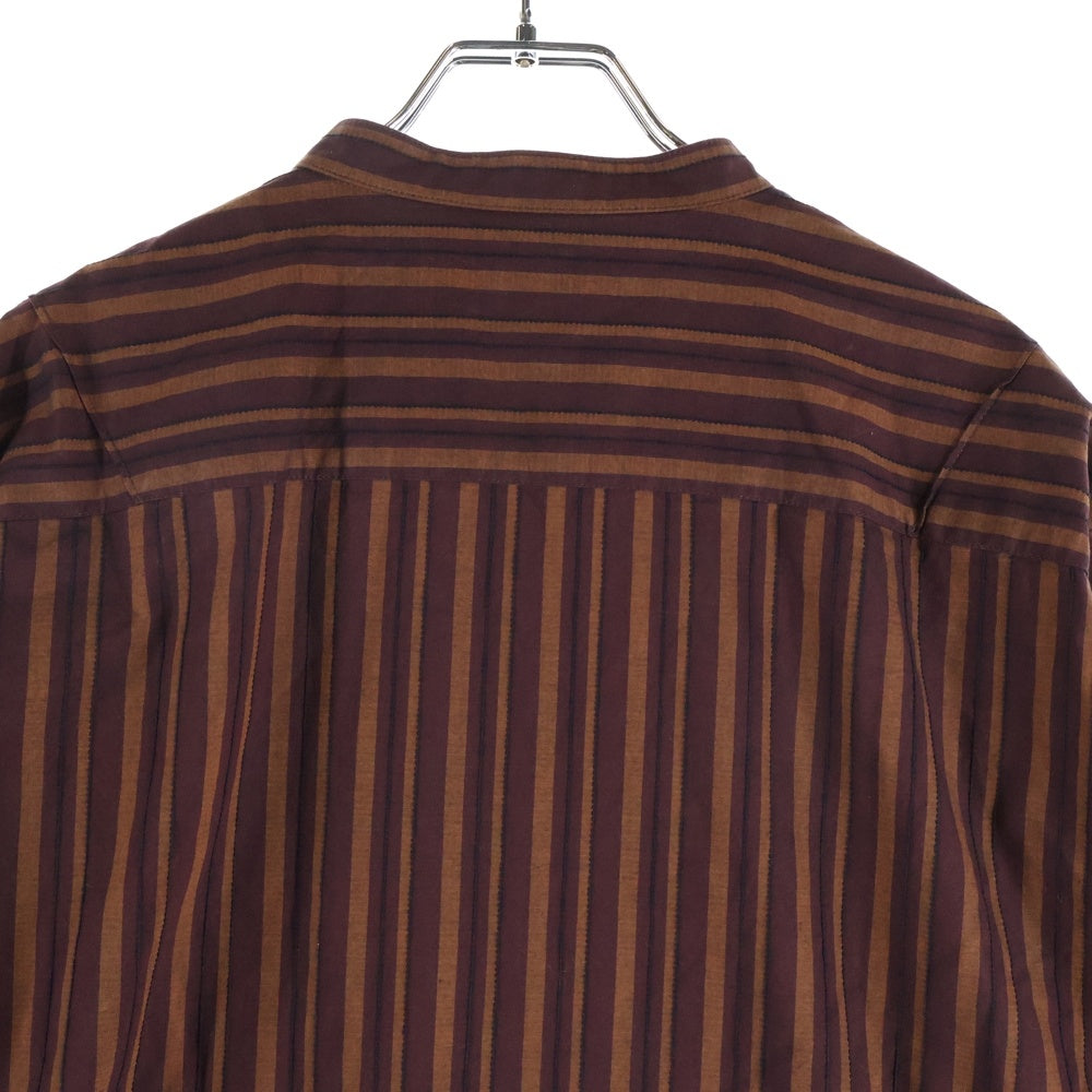 HUGO BOSS(ヒューゴボス) ストライプ柄 長袖ノーカラーシャツ ブラウン/オレンジ