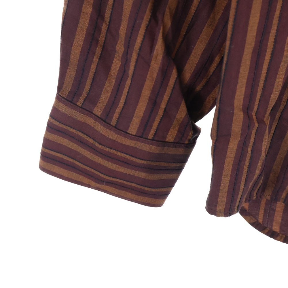 HUGO BOSS(ヒューゴボス) ストライプ柄 長袖ノーカラーシャツ ブラウン/オレンジ