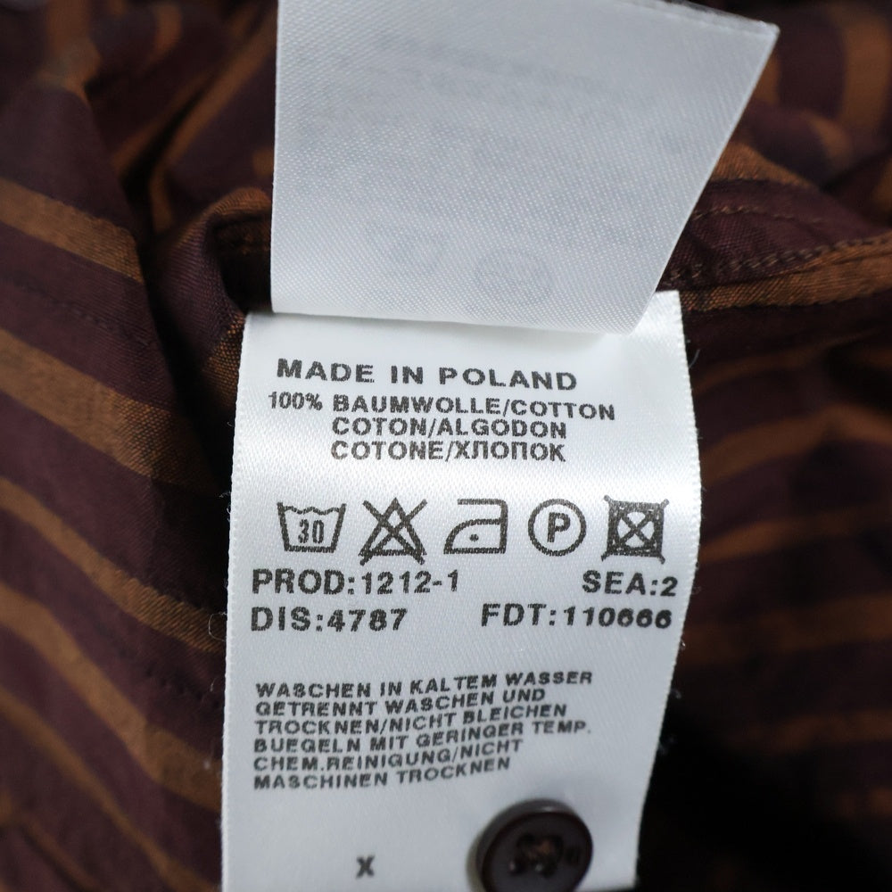 HUGO BOSS(ヒューゴボス) ストライプ柄 長袖ノーカラーシャツ ブラウン/オレンジ