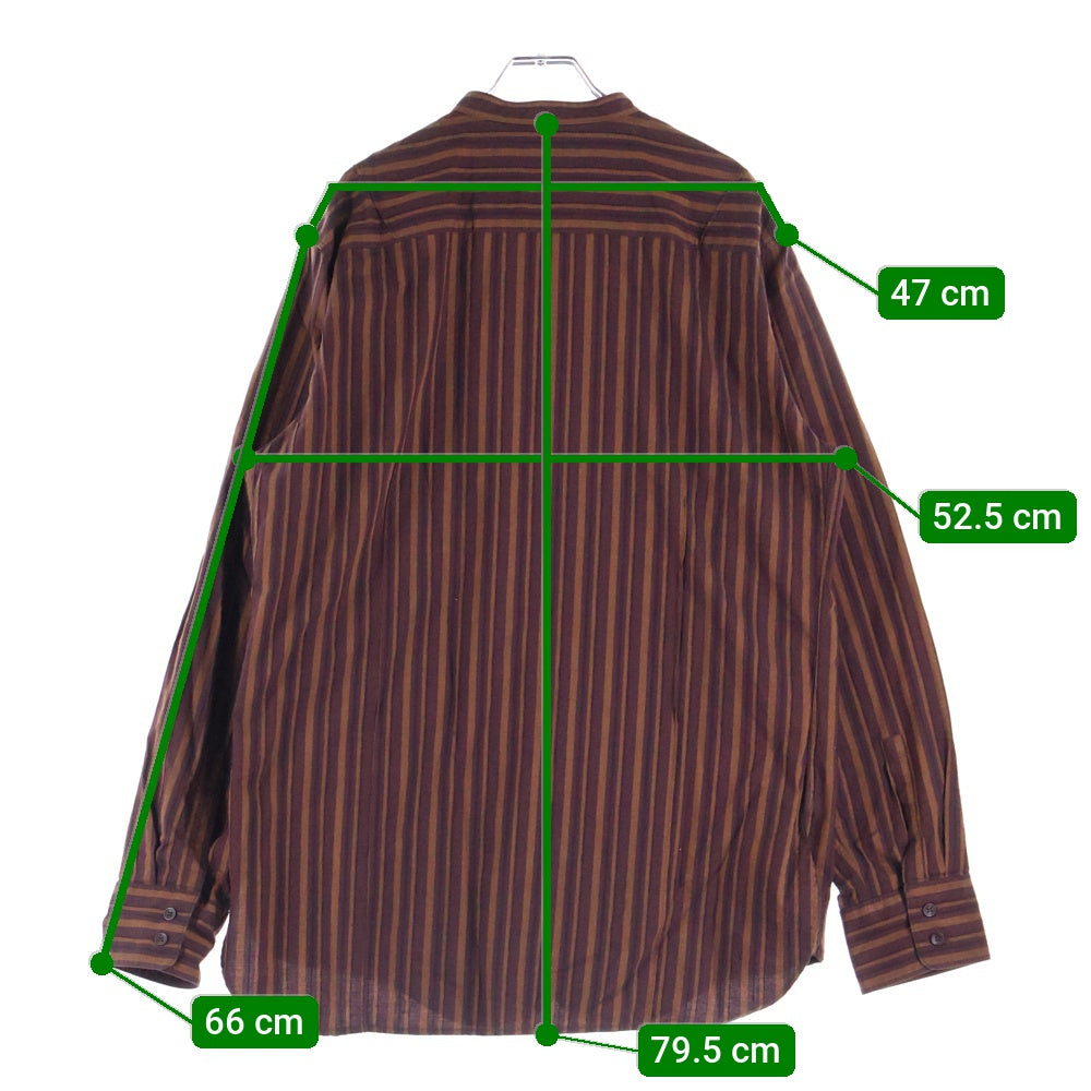 HUGO BOSS(ヒューゴボス) ストライプ柄 長袖ノーカラーシャツ ブラウン/オレンジ