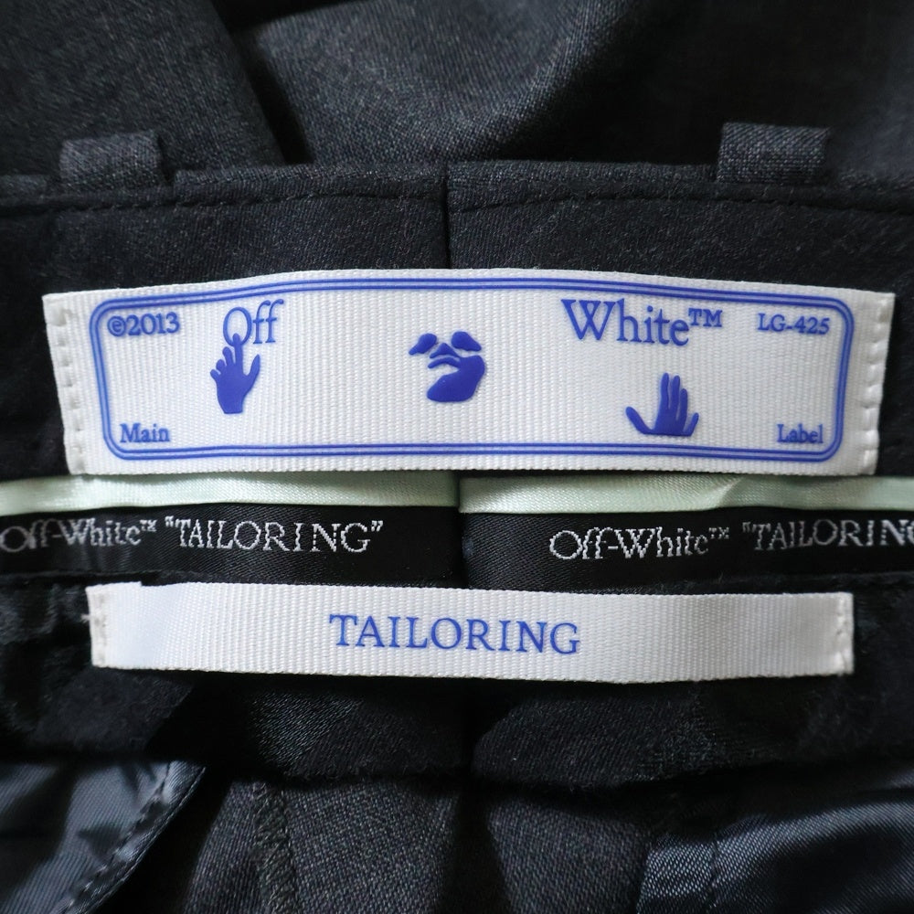 OFF-WHITE(オフホワイト) 21SS アームロゴパッチ ウールシングルテーラードジャケット ロゴパッチ ウール ノータック スラックスパンツ セットアップスーツ グレー OMDA006S21FAB001