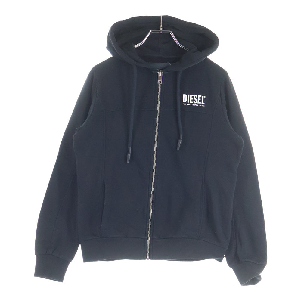 DIESEL(ディーゼル) フロントロゴデザイン ダブルポケット フルジップ フーデッド スウェット パーカー ブラック A00982