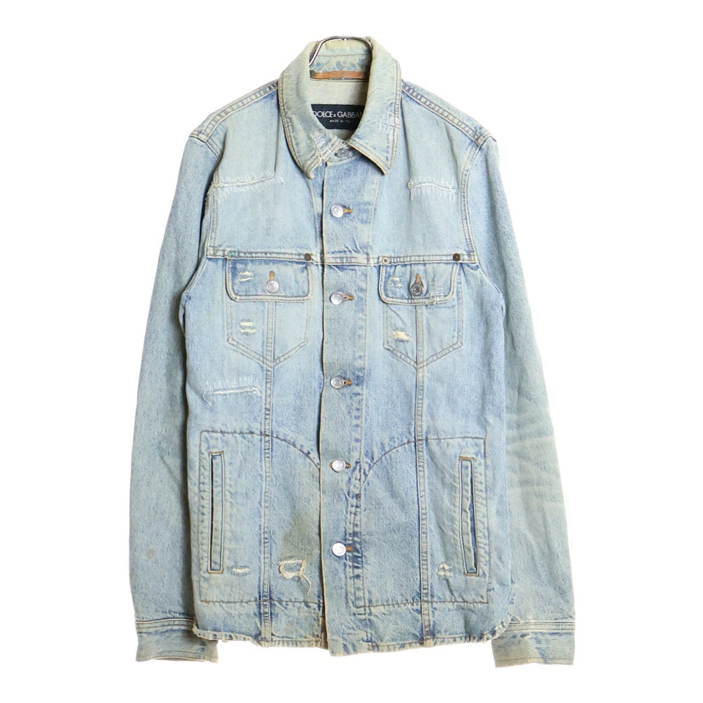 DOLCE & GABBANA(ドルチェアンドガッバーナ) 03AW ダメージ加工 エンブロイダリーデザイン マルチポケット デニムジャケット インディゴ
