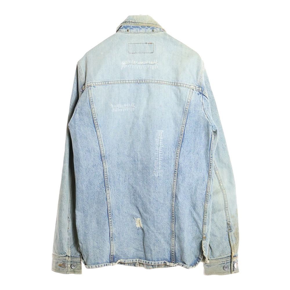 DOLCE & GABBANA(ドルチェアンドガッバーナ) 03AW ダメージ加工 エンブロイダリーデザイン マルチポケット デニムジャケット インディゴ