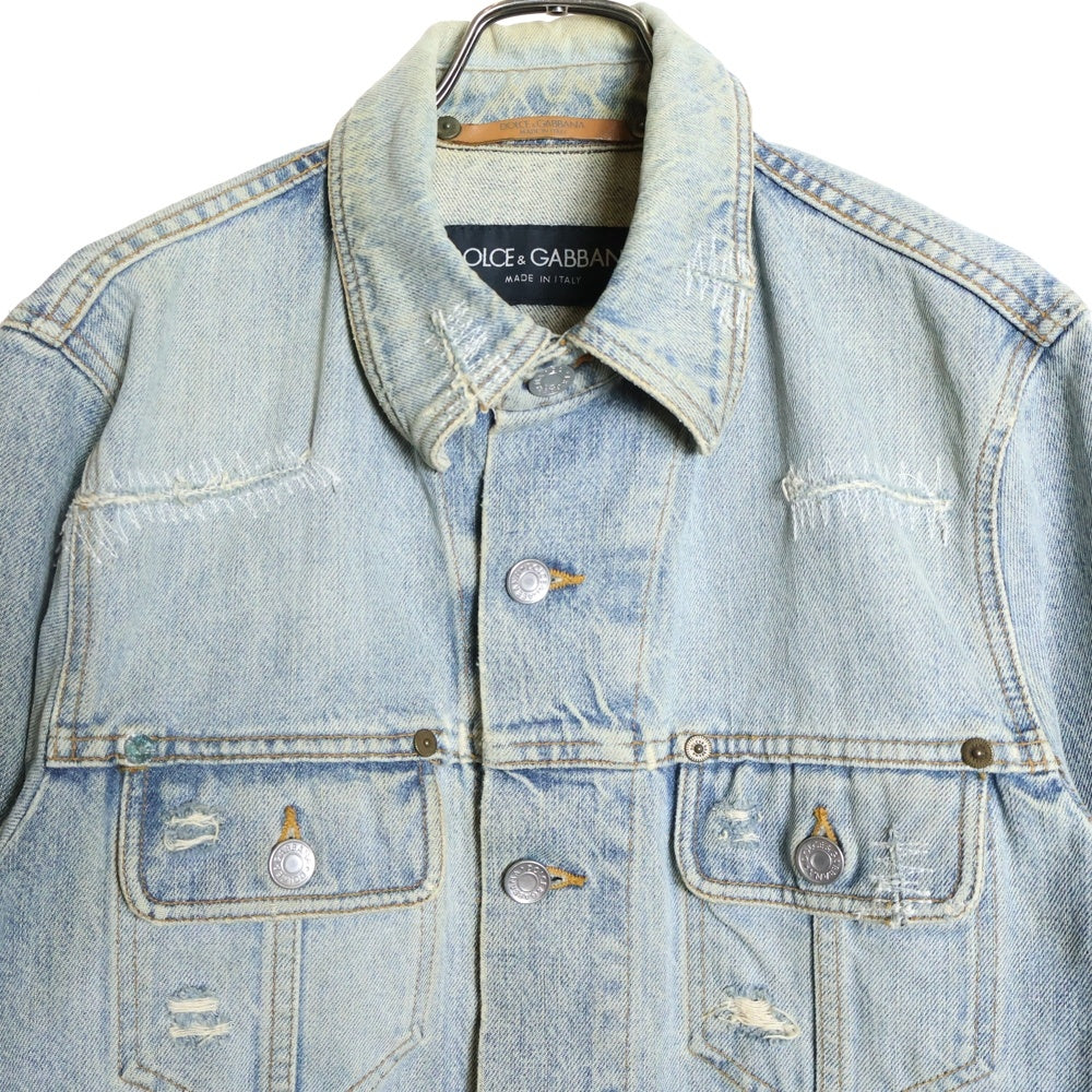 DOLCE & GABBANA(ドルチェアンドガッバーナ) 03AW ダメージ加工 エンブロイダリーデザイン マルチポケット デニムジャケット インディゴ