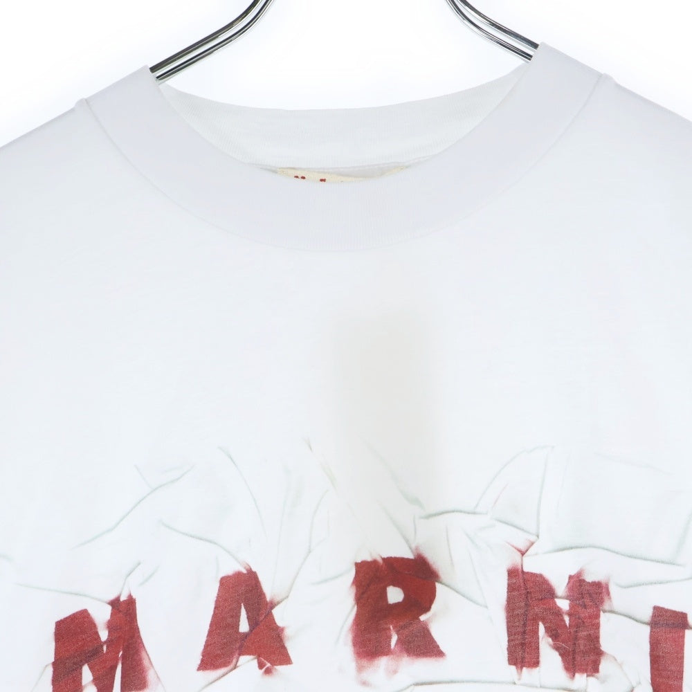 MARNI(マルニ) 24AW BIG LOGO T-SHIRT マキシリンクルエフェクトロゴプリント クルーネック半袖Tシャツ カットソー ホワイト HUMU0223PV USCW95