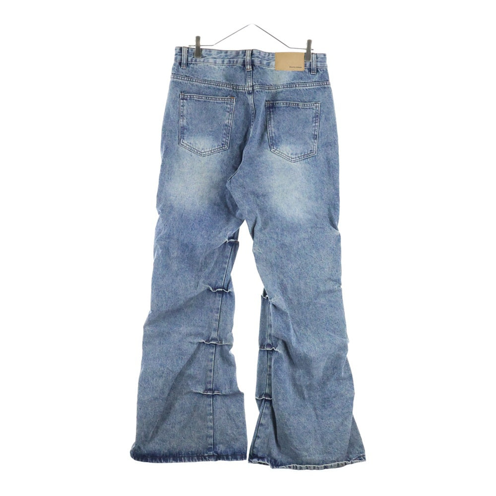 NO BRAND(ノーブランド) Decency Concept ディセンシー コンセプト ウォッシュ加工 ワイドフレアデニムパンツ インディゴ AL010474L3